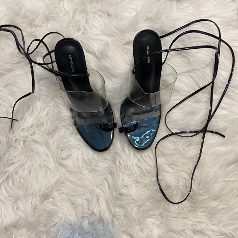 Black and clear lace up heel
